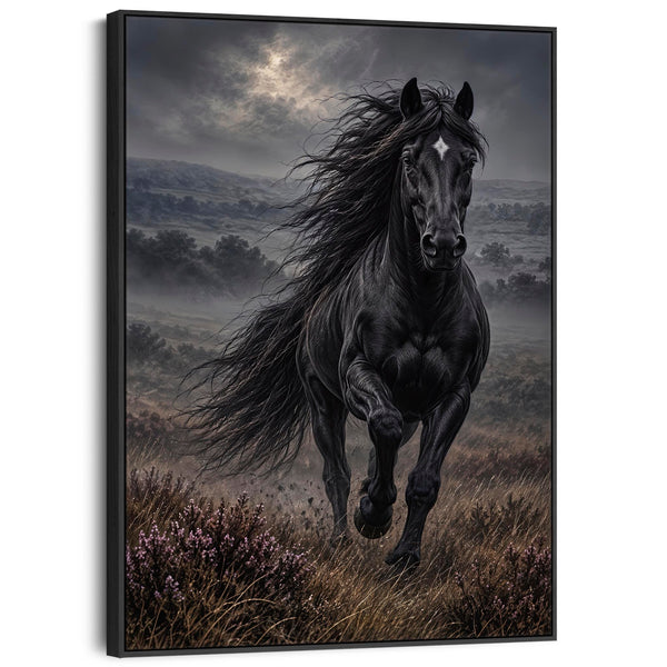 Black Running Friesian Horse Framed Canvas - Homeward Bound