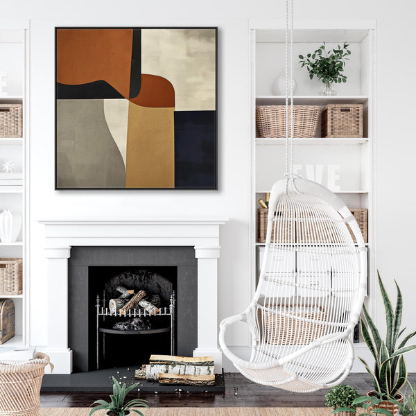 Large Orange Rust Mid Century Abstract Framed Artwork Canvas