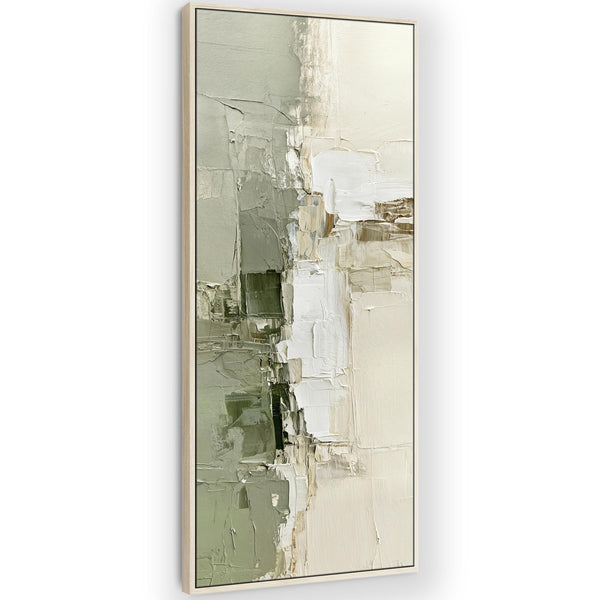 Tall Sage Green Cream Framed Wall Art - Abstract Canvas - Anya
