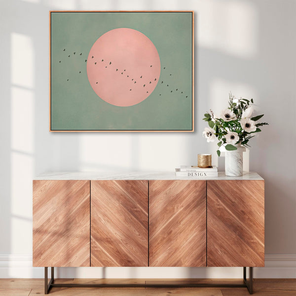 Japandi Framed Canvas - Sage Green Pink - Frame Included