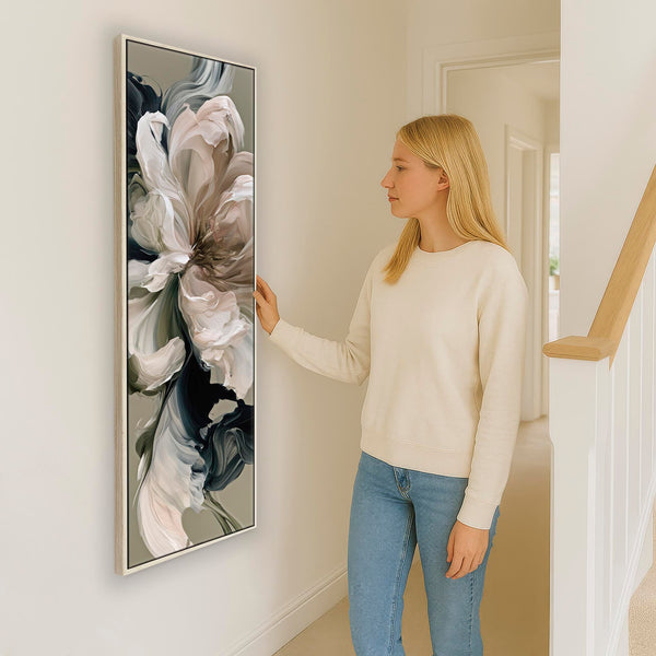 Tall Framed Hallway Canvas Print Sage Green Pink Vertical Art