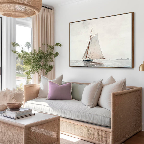 Entrance Hall Framed Wall Art Canvas Print - Neutral - Winslow Homer - Sailing off Gloucester for Hallway