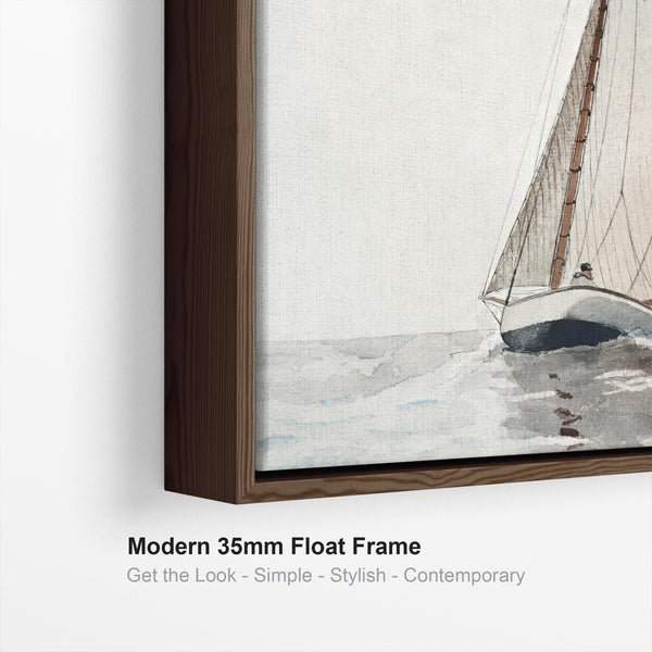 Entrance Hall Framed Wall Art Canvas Print - Neutral - Winslow Homer - Sailing off Gloucester for Hallway