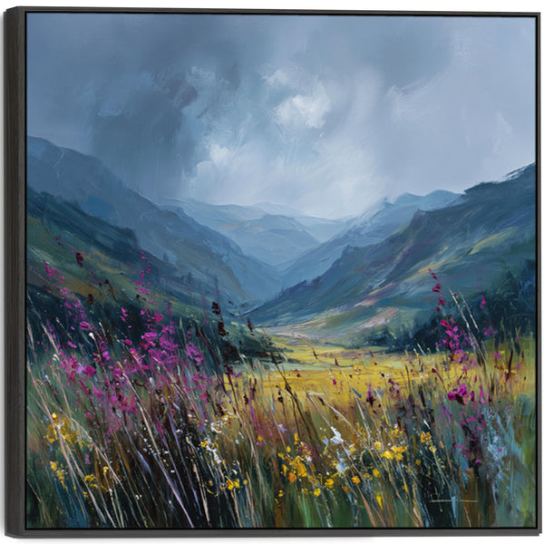 Large Scottish Highland Framed Canvas Art - Wildflower Glen
