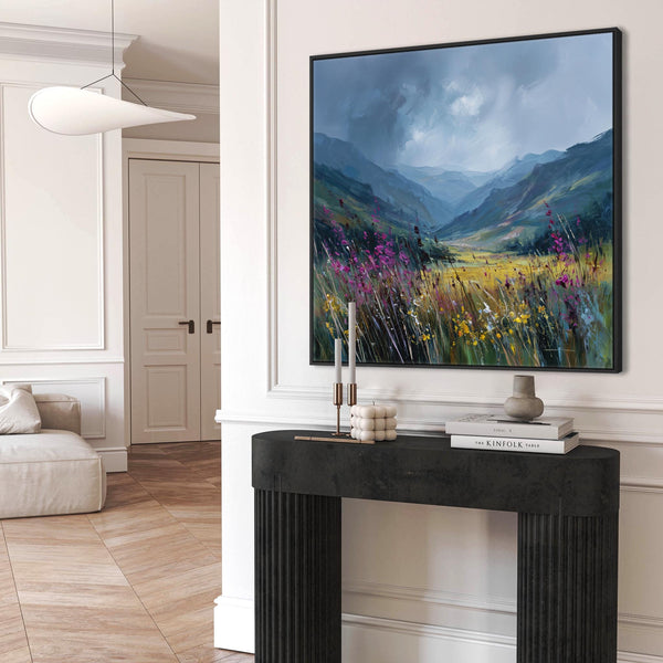 Large Scottish Highland Framed Canvas Art - Wildflower Glen