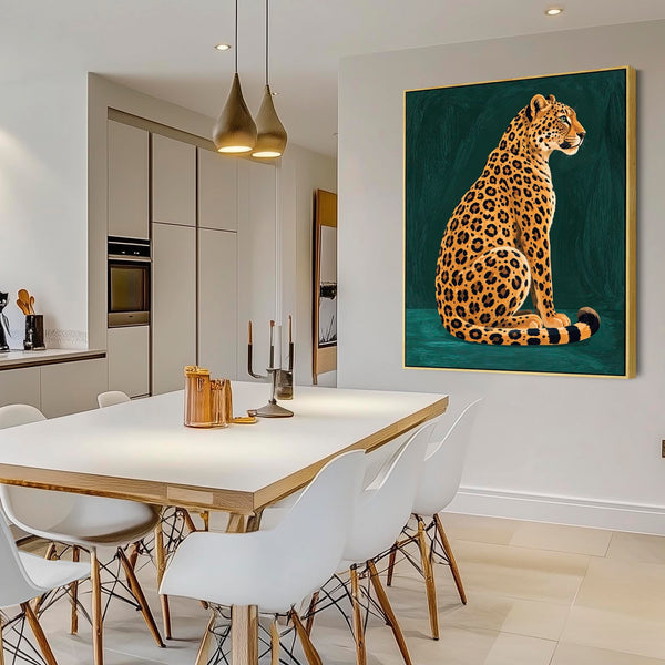 Selena - Gold & Green Leopard Maximalist Framed Canvas Wall Art