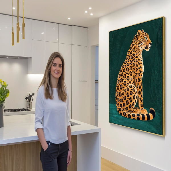 Selena - Gold & Green Leopard Maximalist Framed Canvas Wall Art