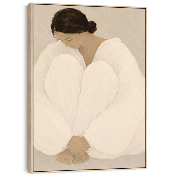 Framed Bedroom Wall Art - Serene Woman 1 - Neutral Beige