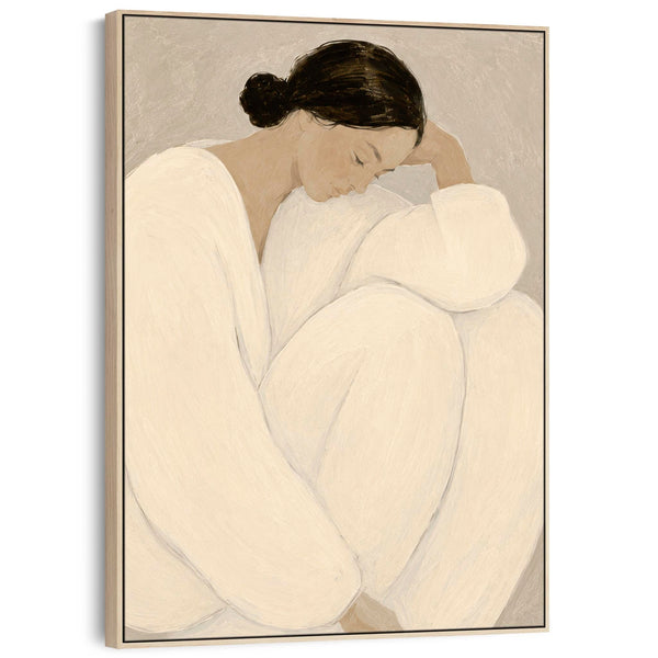 Framed Bedroom Artwork - Serene Woman 2 - Neutral Beige