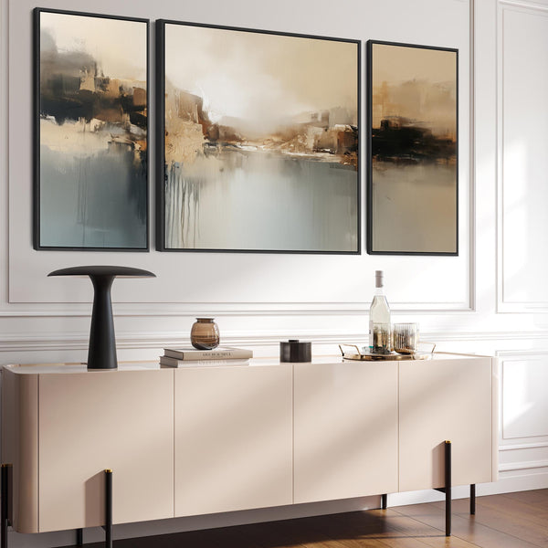 Extra Large Set of 3 Abstract Teal Reflections Tri on Canvas