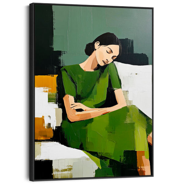 Upright Wall Art Canvas Print Framed Sleeping - Green