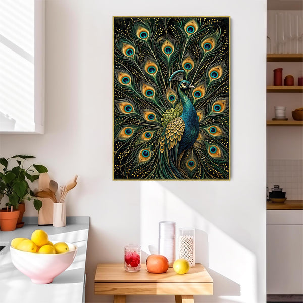 Splendid - Teal & Gold Peacock - Maximalist Framed Wall Canvas
