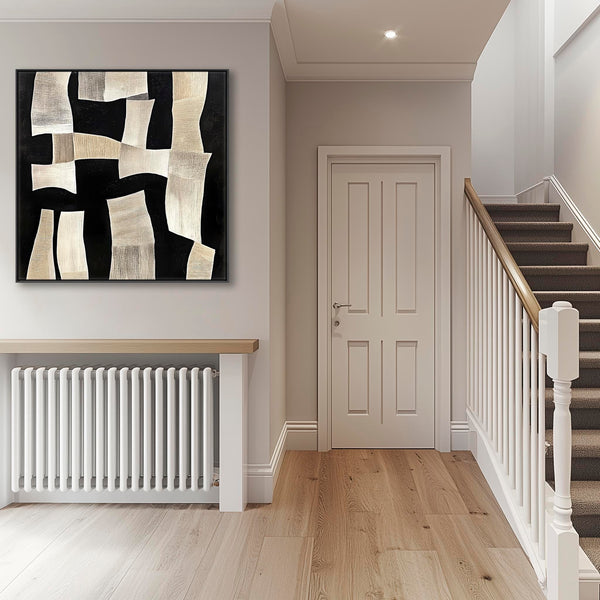 Beige Black Abstract Artwork Print Framed Canvas for Hallway Neutral