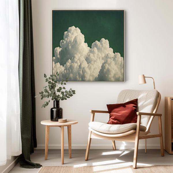 Emerald Green Clouds Square Framed Wall Art Canvas
