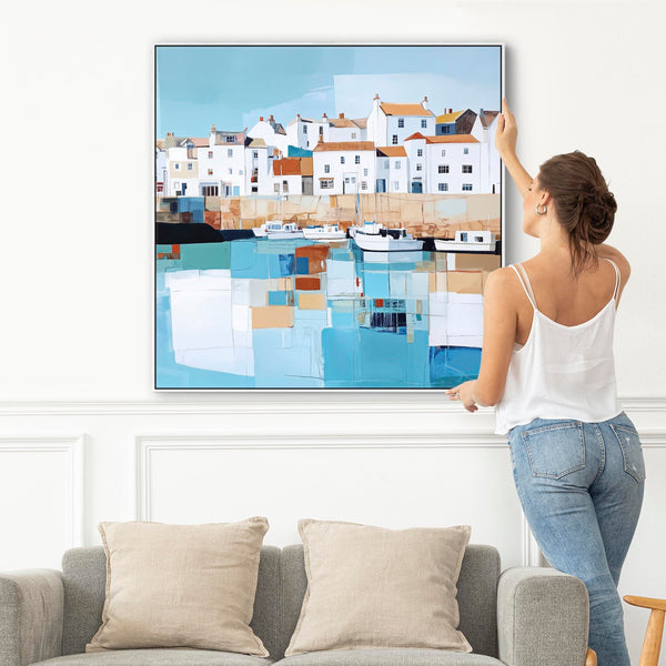 Blue White Canvas Prints Framed Cornish Seaside Memories 1