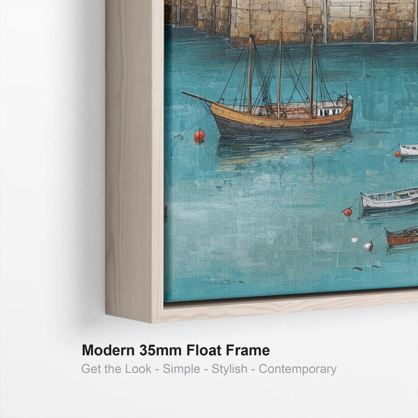 Cornwall Coastal Framed Artwork on Canvas Blue