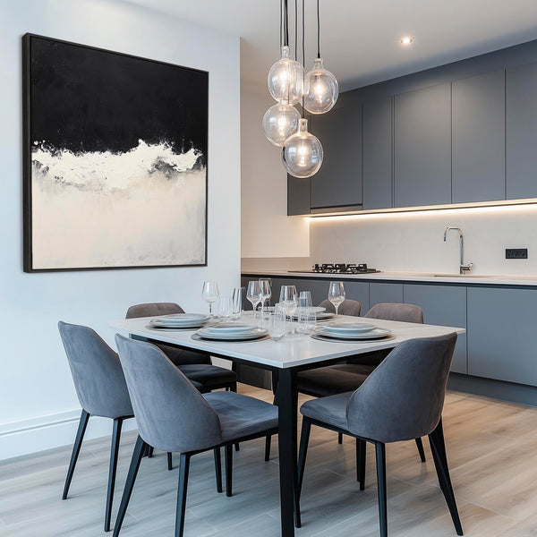 Neutral Beige Black Framed Square Artwork Canvas Cream Tide