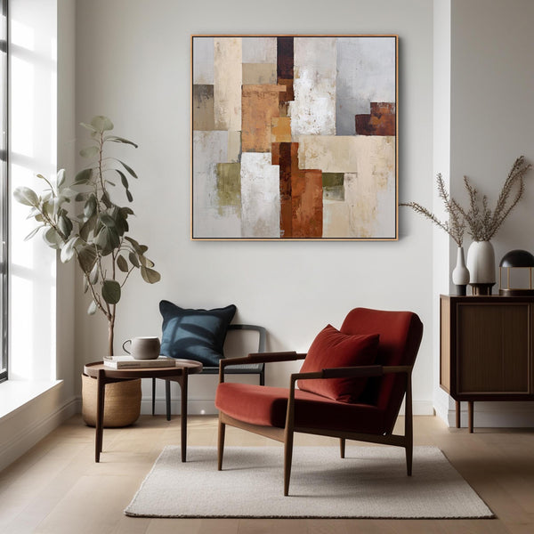Rust Orange Grey Stone Framed Artwork on Canvas Earth Shadows