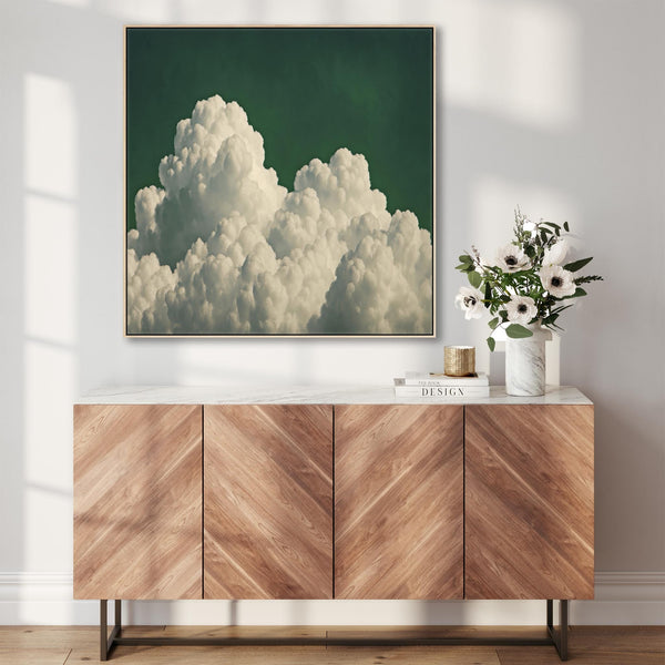 Emerald Green Clouds Square Framed Wall Art Canvas