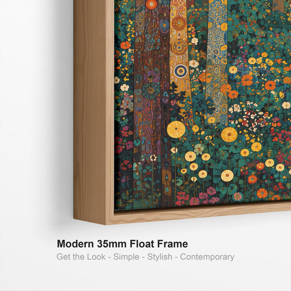 Big Gustav Klimt inspired Framed Trees Canvas Art - Forest Stag