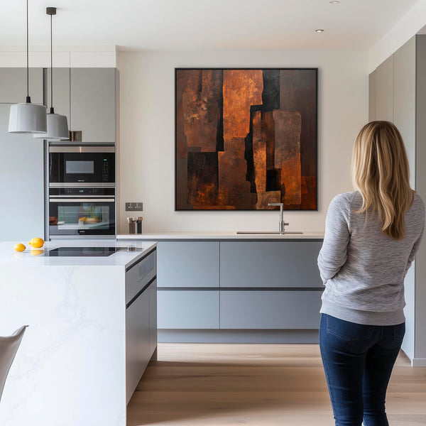 Rust Brown Orange Abstract Wall Art - Forged Embers