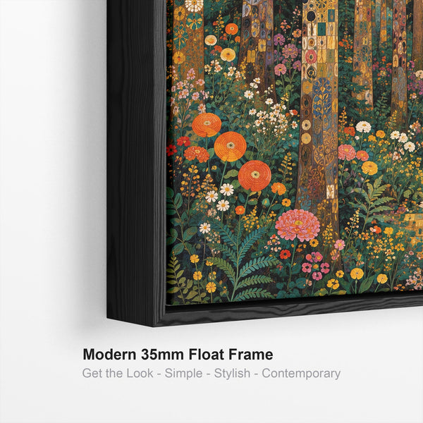 Forest Light Gustav Klimt inspired Framed Canvas - Green Gold