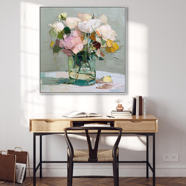 Abstract Pink Green Floral Framed Artwork Canvas