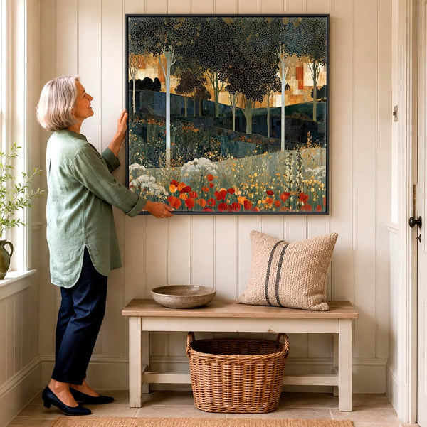Square Green Gustav Klimt inspired Framed Canvas - Poppy Forest
