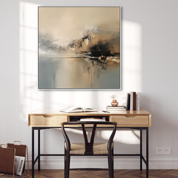 Square Teal Gold Aura Framed Canvas Wall Art Picture -