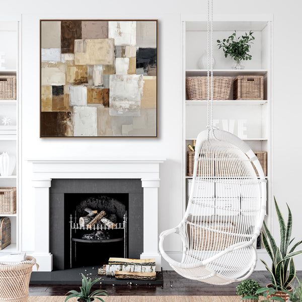 Large Square Framed Canvas Wall Art - Abstract Neutral Brown