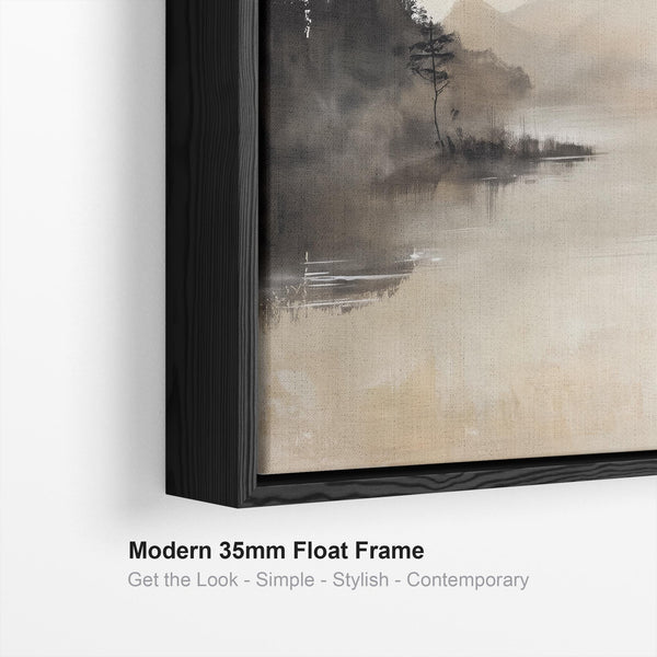 Japandi Lake - Neutral Canvas Wall Art - Frame Included