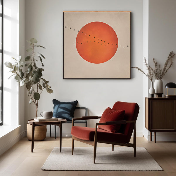 Japandi Rust Orange Moon - Canvas Picture - Frame Included