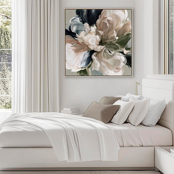 Sage Green Pink Floral Canvas Picture Framed - Blush Bloom