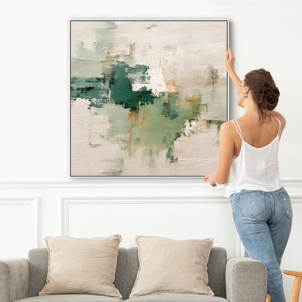 Sage Green White Abstract Framed Contemporary Art Print