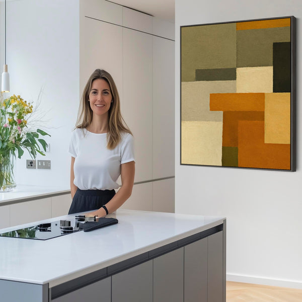 Large Mustard Green Abstract Framed Canvas Earth Tone - Autumn Earth
