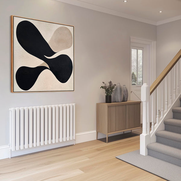 Large Hallway Beige Black Neutral Wall Art Framed - Symmetry Eclipse