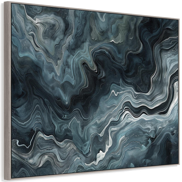 Teal Blue Abstract Framed Canvas Wall Art - Wandering Thoughts