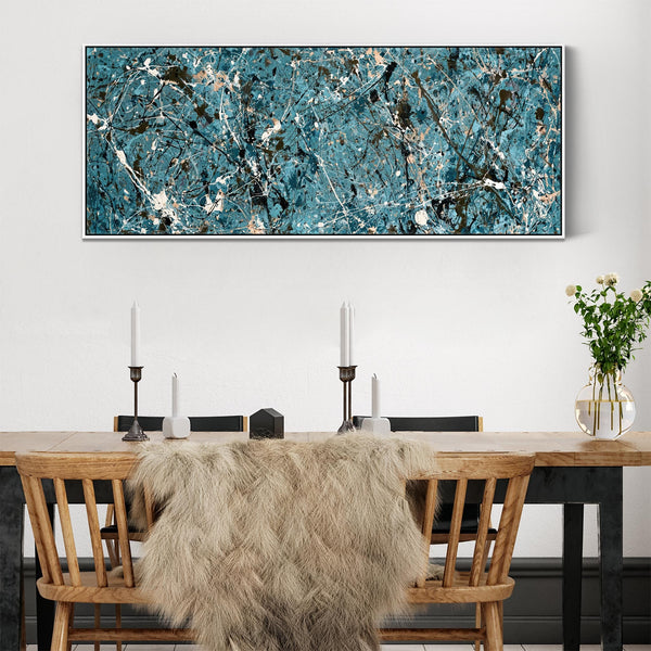 Wide Teal Blue Horizontal Framed Bedroom Canvas for Over Bed