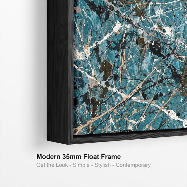 Large Teal Blue Living Room Framed Wall Canvas - Ecstatic