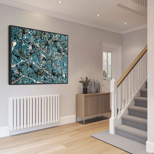 Large Teal Blue Living Room Framed Wall Canvas - Ecstatic