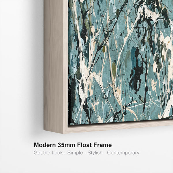 Wide Framed Bedroom Artwork Canvas Teal Green Splash over Bed