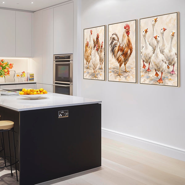 Set of 3 Framed Kitchen Wall Art Canvases - The Committee