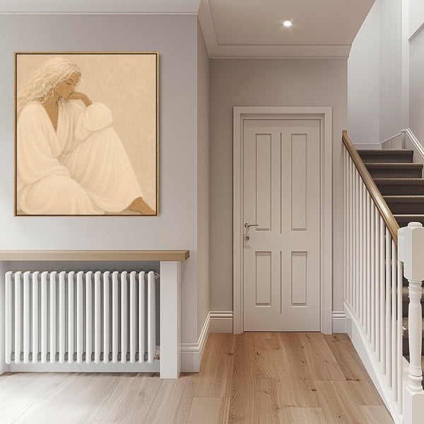 Framed Artwork - Feminine Woman - Thoughtful Elegance 2 - Neutral Beige