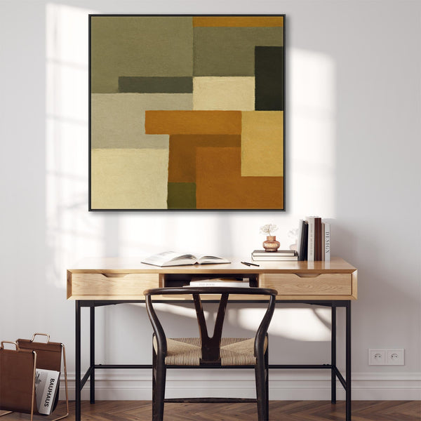 Large Mustard Green Abstract Framed Canvas Earth Tone - Autumn Earth