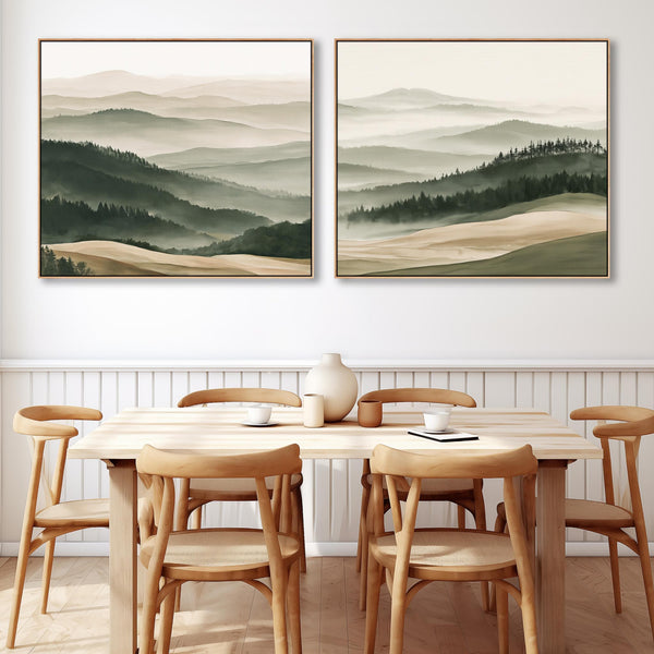 Extra Large Set 2 Framed Art on Canvas - Toscana Green - Pair