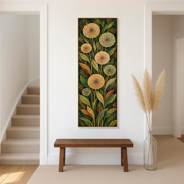 Tall Hallway Framed Canvas - Green Cream Upright Art for Hall
