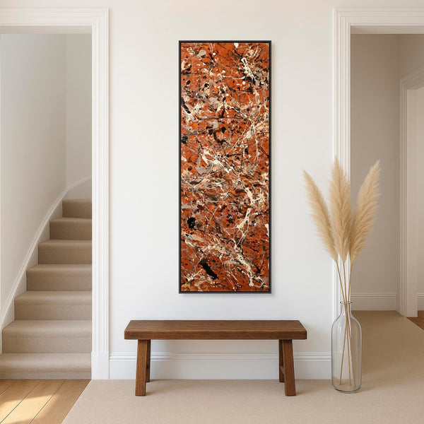 Tall Upright Orange Rust Framed Wall Art Canvas - Burnt Umber
