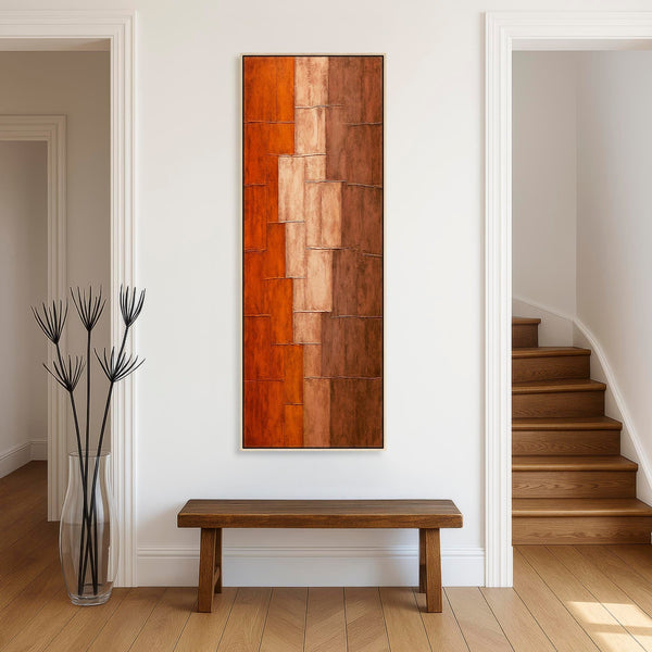 Earthy Orange Tall Vertical Wall Art - Upright Rusty Autumn