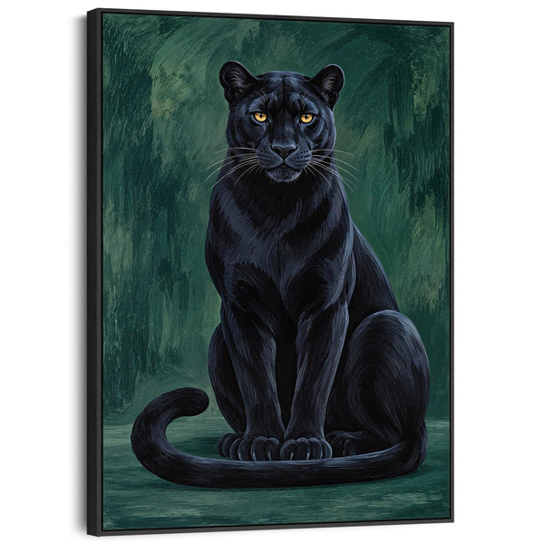 Velvet - Black & Emerald Panther Big Cat Framed Canvas Artwork