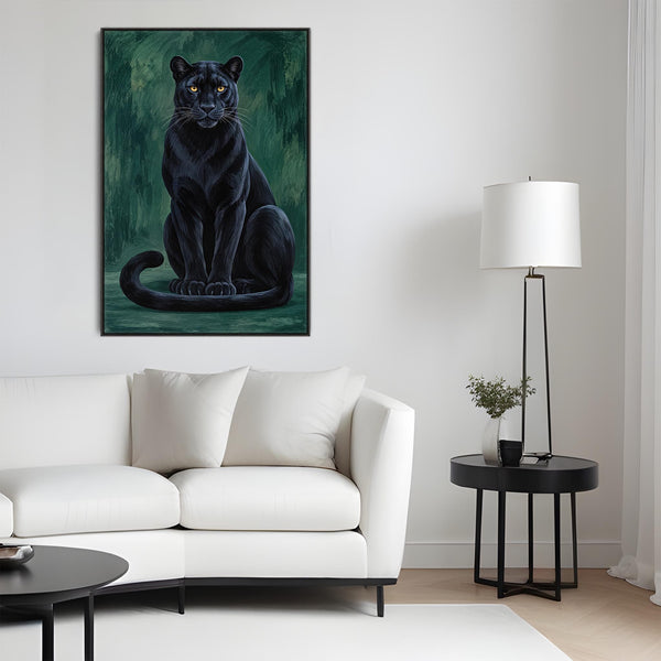 Velvet - Black & Emerald Panther Big Cat Framed Canvas Artwork